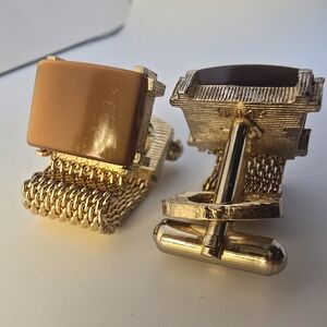 SWANK Gold and Tan Cufflinks